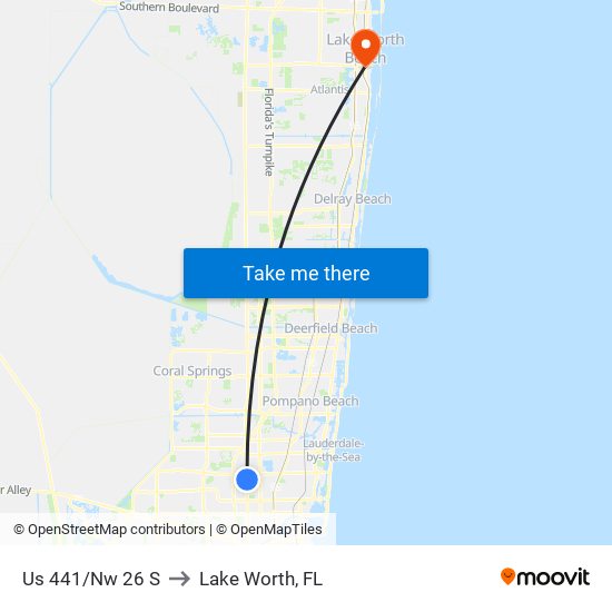 Us 441/Nw 26 S to Lake Worth, FL map