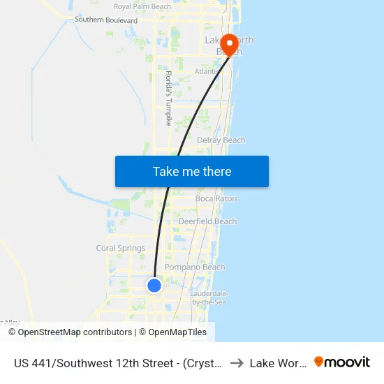 US 441/Southwest 12th Street - (Crystal Creek Plaza) to Lake Worth, FL map