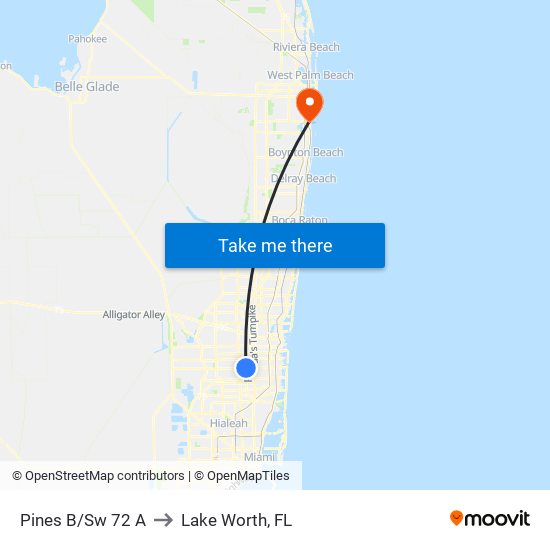 Pines B/Sw 72 A to Lake Worth, FL map