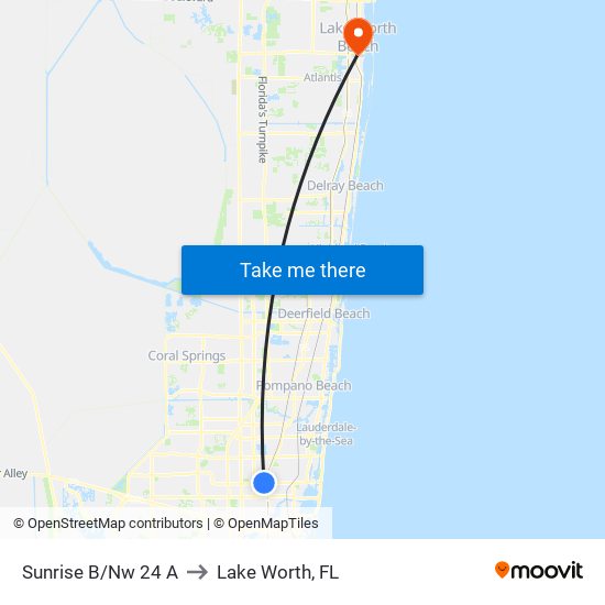 Sunrise B/Nw 24 A to Lake Worth, FL map