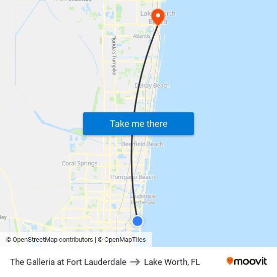 The Galleria at Fort Lauderdale to Lake Worth, FL map