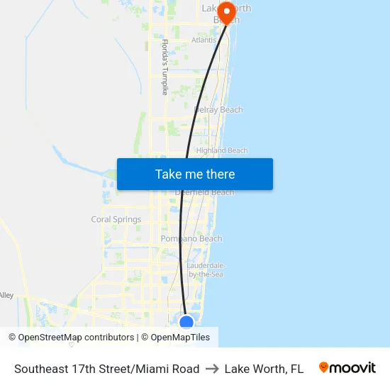Southeast 17th Street/Miami Road to Lake Worth, FL map