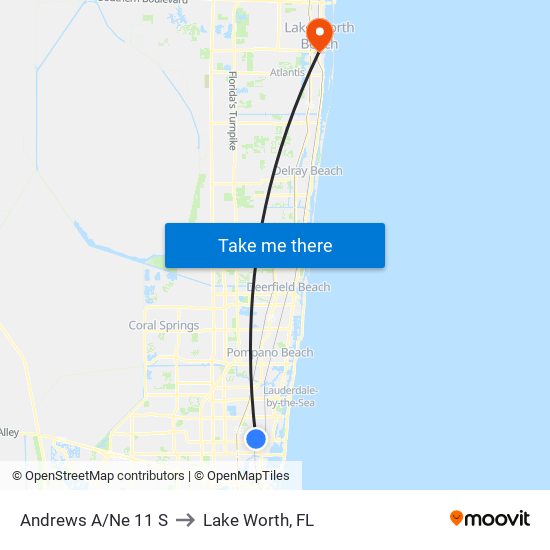 Andrews A/Ne 11 S to Lake Worth, FL map