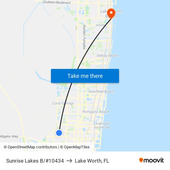 Sunrise Lakes B/#10434 to Lake Worth, FL map