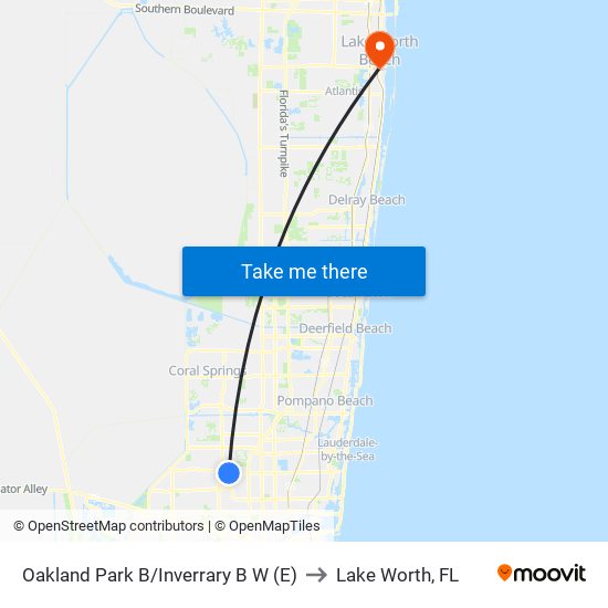 Oakland Park B/Inverrary B W (E) to Lake Worth, FL map