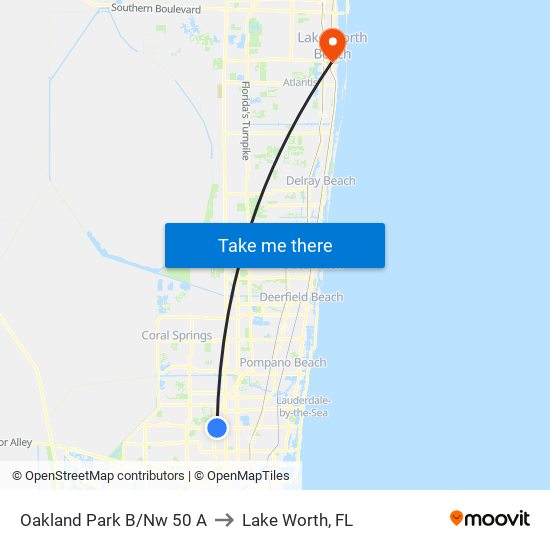 OAKLAND PARK B/NW 50 A to Lake Worth, FL map