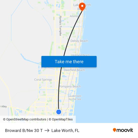 Broward B/Nw 30 T to Lake Worth, FL map