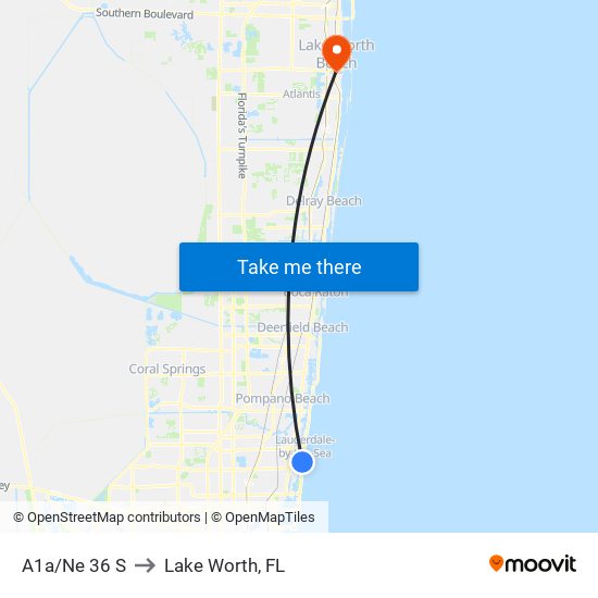 A1a/Ne 36 S to Lake Worth, FL map