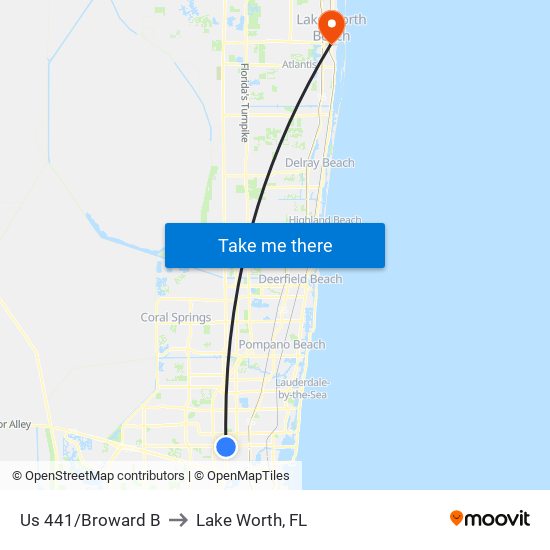 Us 441/Broward B to Lake Worth, FL map