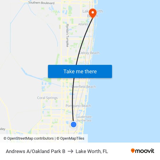 Andrews A/Oakland Park B to Lake Worth, FL map