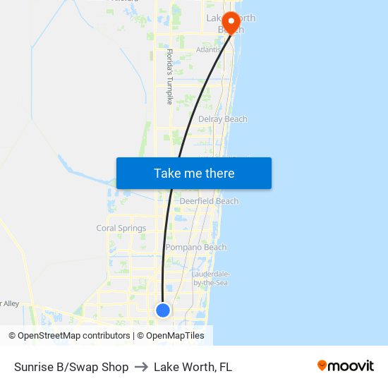 Sunrise B/Swap Shop to Lake Worth, FL map