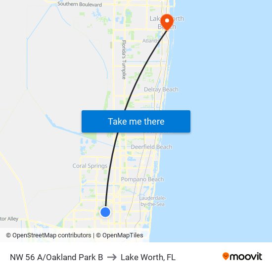 NW 56 A/Oakland Park B to Lake Worth, FL map