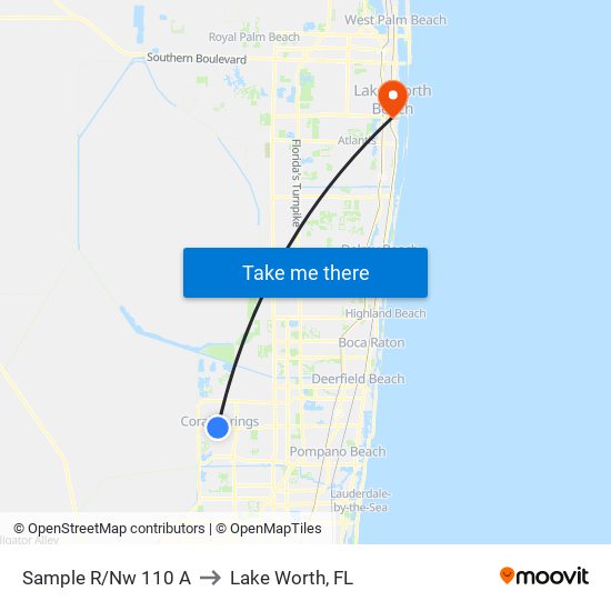 Sample R/Nw 110 A to Lake Worth, FL map