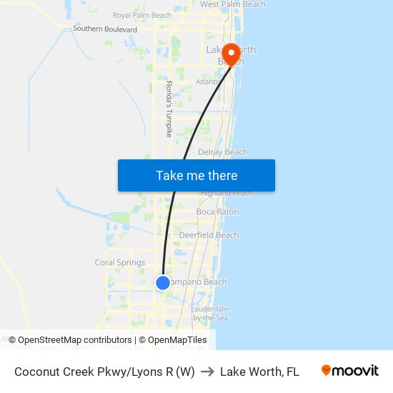 Coconut Creek Pkwy/Lyons R (W) to Lake Worth, FL map