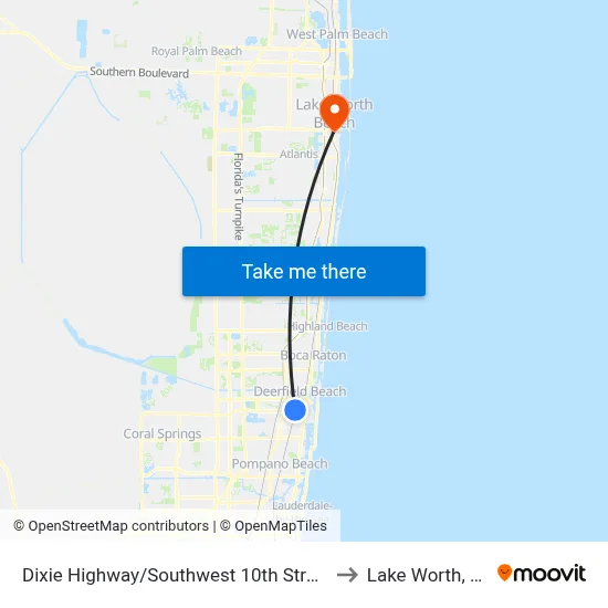 Dixie Highway/Southwest 10th Street to Lake Worth, FL map