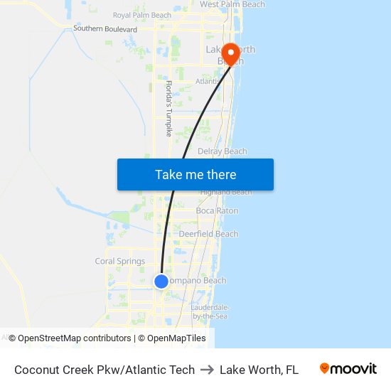Coconut Creek Pkw/Atlantic Tech to Lake Worth, FL map