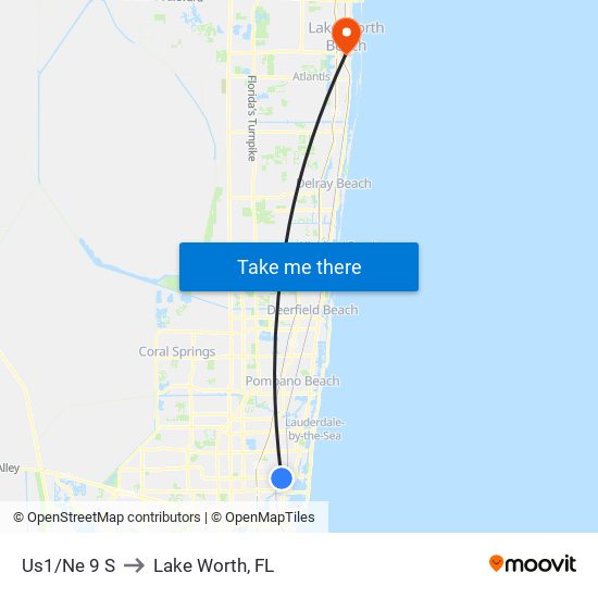 Us1/Ne 9 S to Lake Worth, FL map