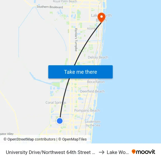 University Drive/Northwest 64th Street - (Concord Village II) to Lake Worth, FL map