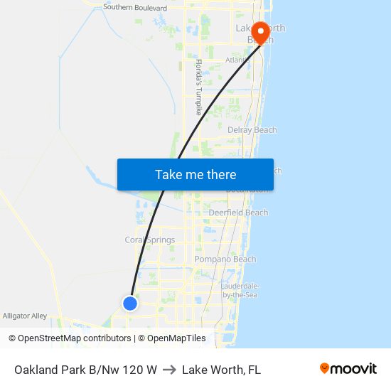 Oakland Park B/Nw 120 W to Lake Worth, FL map