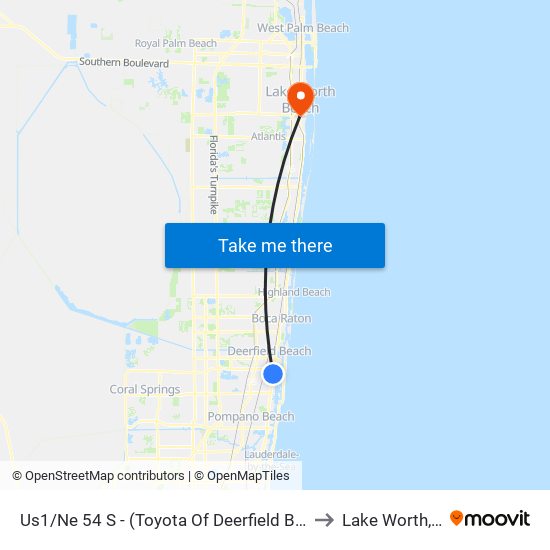 Us1/Ne 54 S - (Toyota Of Deerfield Beach) to Lake Worth, FL map