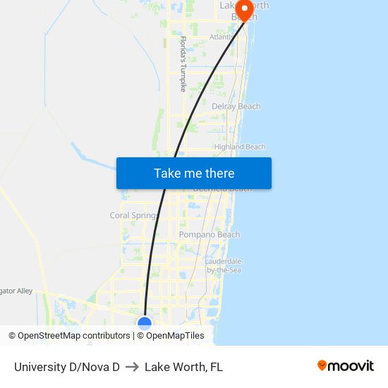 University D/Nova D to Lake Worth, FL map