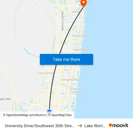 University Drive/Southwest 30th Street (South) to Lake Worth, FL map