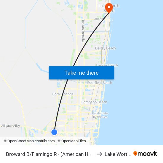Broward B/Flamingo R - (American Heritage Sch) to Lake Worth, FL map
