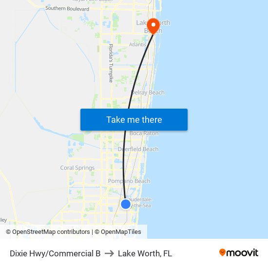 Dixie Hwy/Commercial B to Lake Worth, FL map