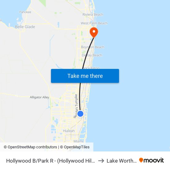 HOLLYWOOD B/PARK R - (HOLLYWOOD HILLS P&R) to Lake Worth, FL map