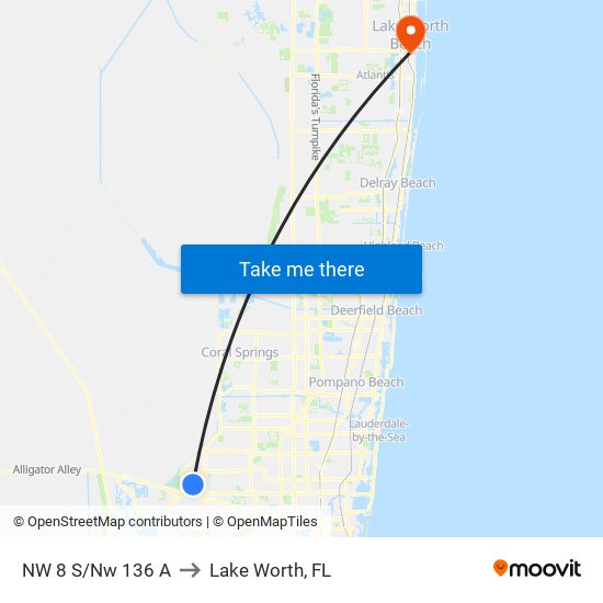 NW 8 S/NW 136 A to Lake Worth, FL map