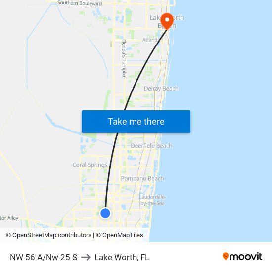 NW 56 A/Nw 25 S to Lake Worth, FL map