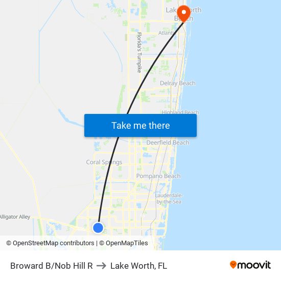 Broward B/Nob Hill R to Lake Worth, FL map