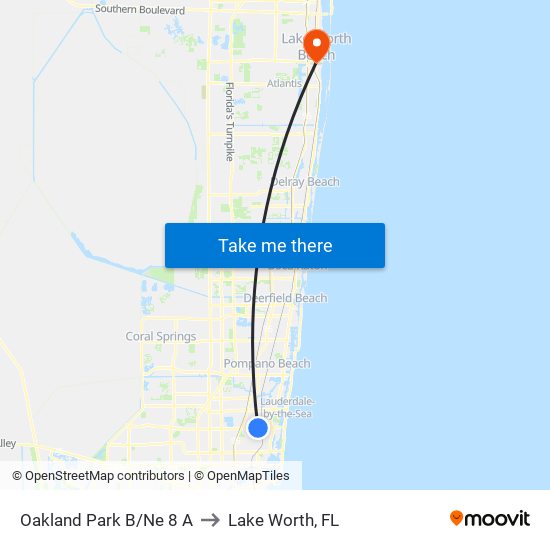 OAKLAND PARK B/NE 8 A to Lake Worth, FL map