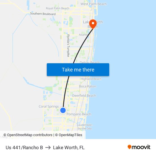 Us 441/Rancho B to Lake Worth, FL map