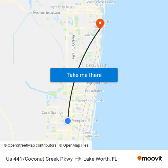 Us 441/Coconut Creek Pkwy to Lake Worth, FL map