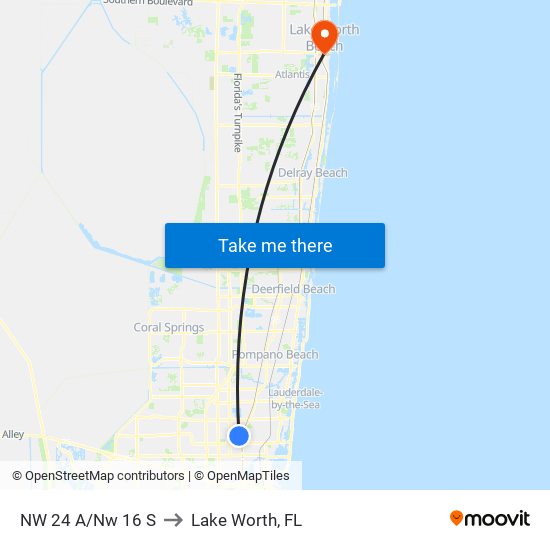 NW 24 A/Nw 16 S to Lake Worth, FL map