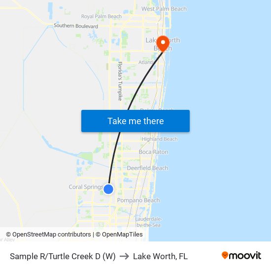 Sample R/Turtle Creek D (W) to Lake Worth, FL map