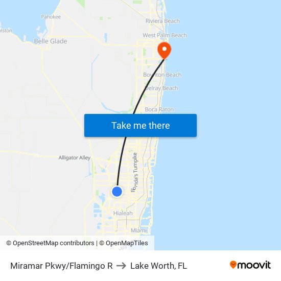 Miramar Pkwy/Flamingo R to Lake Worth, FL map