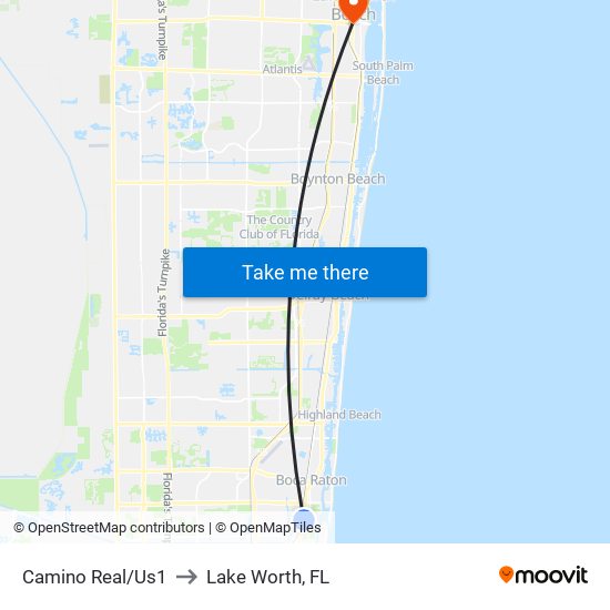 Camino Real/Us1 to Lake Worth, FL map
