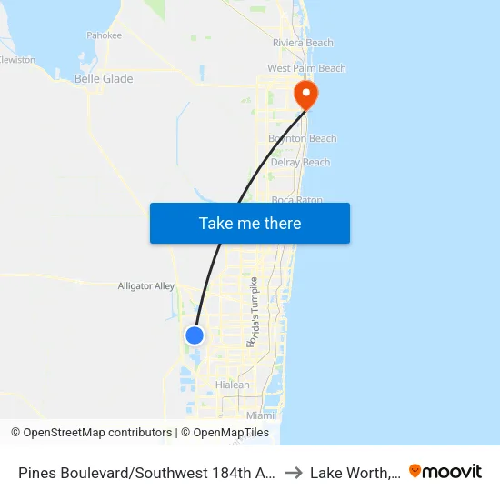 Pines Boulevard/Southwest 184th Avenue to Lake Worth, FL map