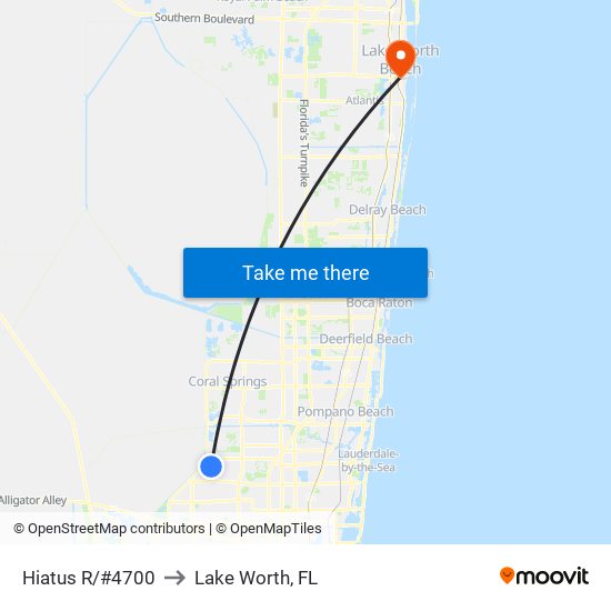 Hiatus R/#4700 to Lake Worth, FL map