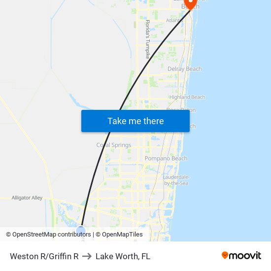 Weston R/Griffin R to Lake Worth, FL map