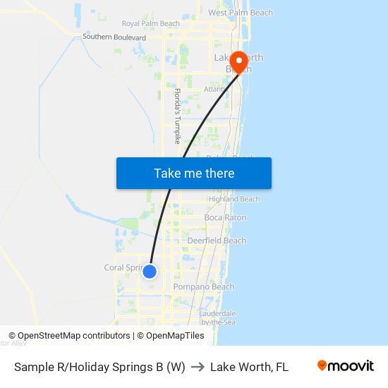Sample R/Holiday Springs B (W) to Lake Worth, FL map