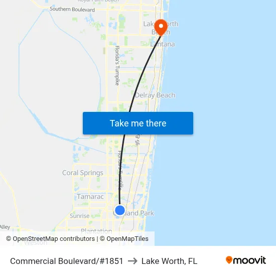 Commercial Boulevard/#1851 to Lake Worth, FL map