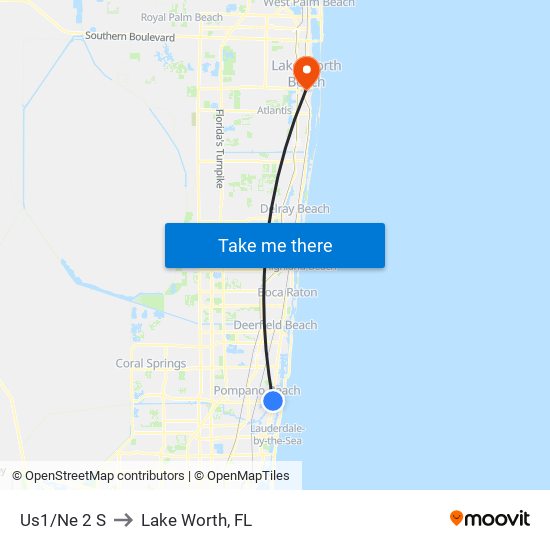 Us1/Ne 2 S to Lake Worth, FL map