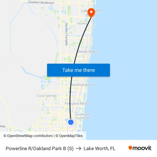 Powerline R/Oakland Park B (S) to Lake Worth, FL map