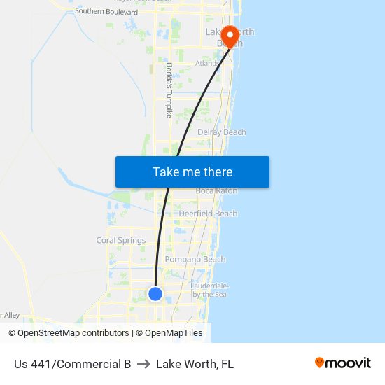 Us 441/Commercial B to Lake Worth, FL map