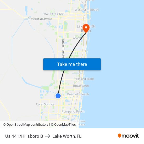 Us 441/Hillsboro B to Lake Worth, FL map