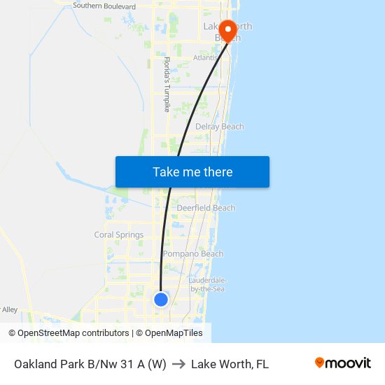 Oakland Park B/Nw 31 A (W) to Lake Worth, FL map