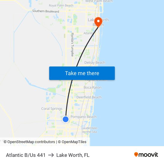 Atlantic B/Us 441 to Lake Worth, FL map